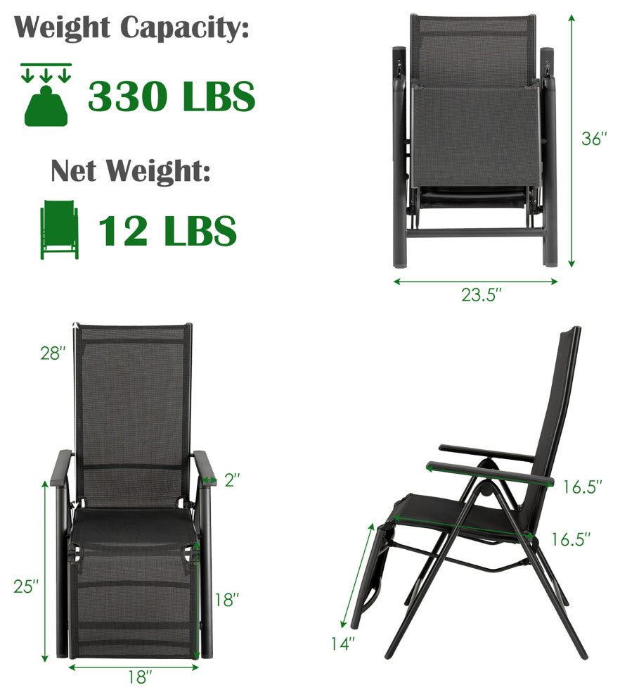 Costway Outdoor Foldable Reclining Chair Aluminum Frame 7-Position Adjustable
