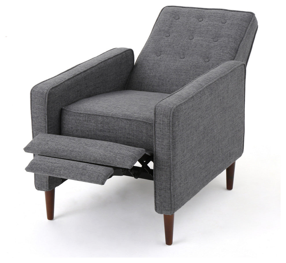 GDF Studio Macedonia Mid-Century Modern Button Tufted Fabric Recliner, Gray Fabric