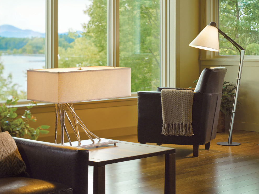 Reach Floor Lamp, Dark Smoke Finish, Natural Anna Shade