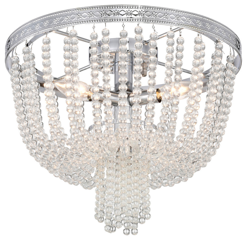 Helena 3-Light Glam Flush Mount Ceiling Light With Crystal Beads, Chrome