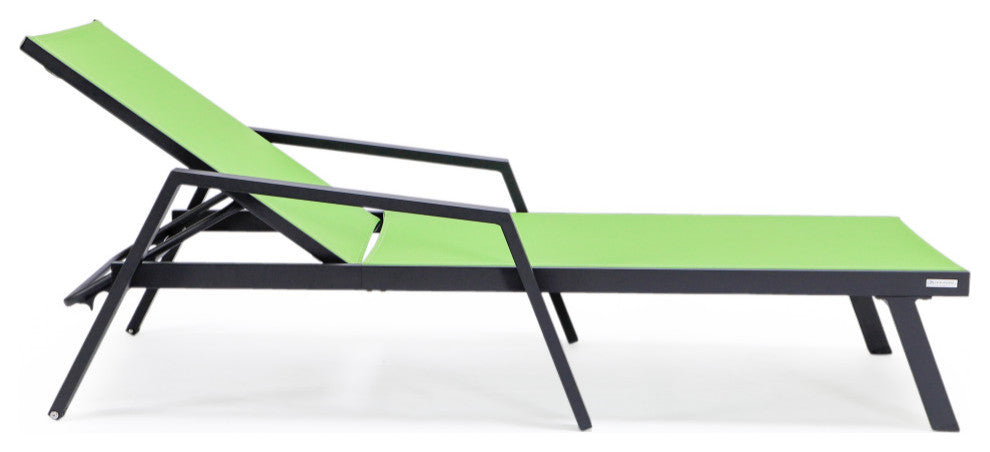 LeisureMod Marlin Outdoor Patio Stackable Chaise Lounge Chair with Arms Set of 2, Green