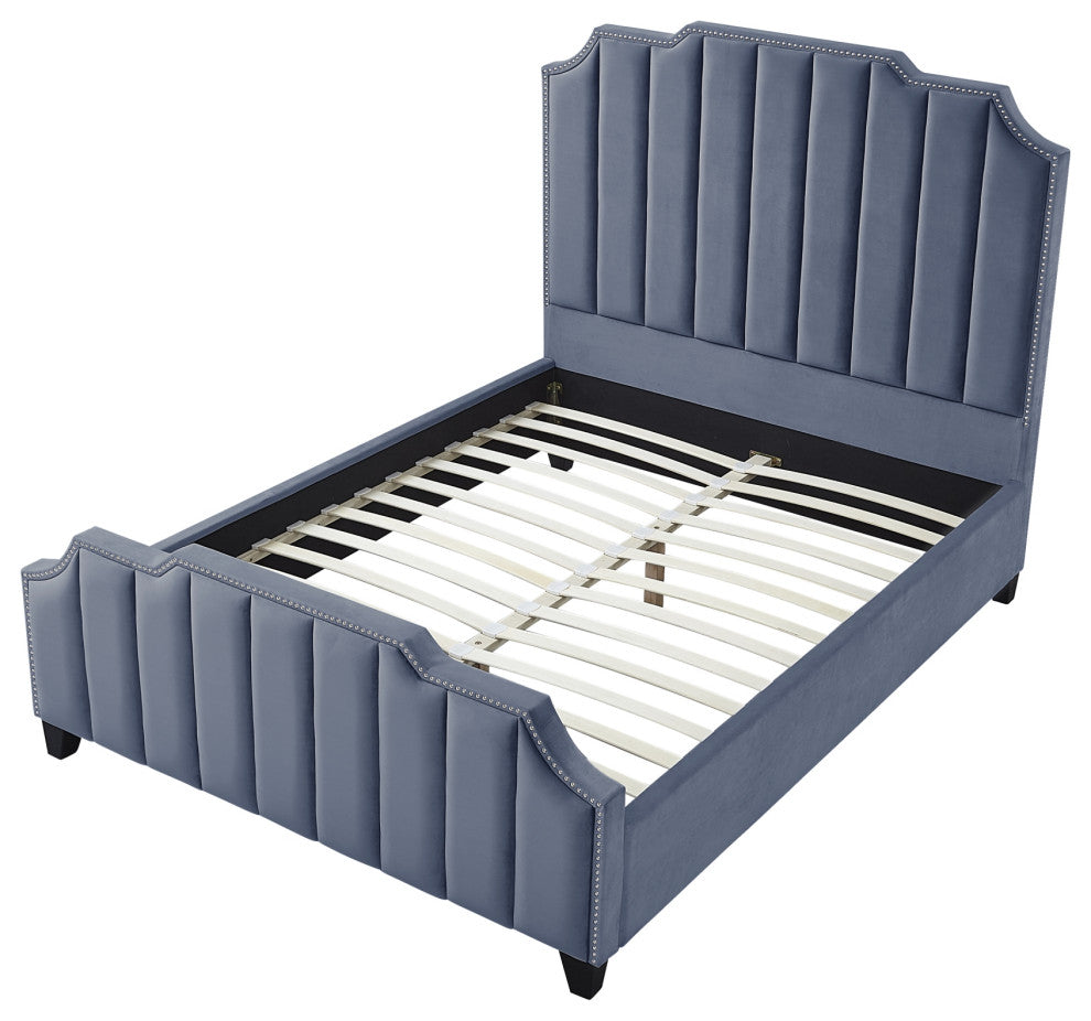 Inspired Home Zaida Bed, Velvet Upholstered, Sky Blue, Queen