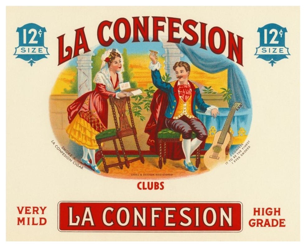"La Confession Cigars" Digital Paper Print by Vintage Booze Labels, 38"x31"