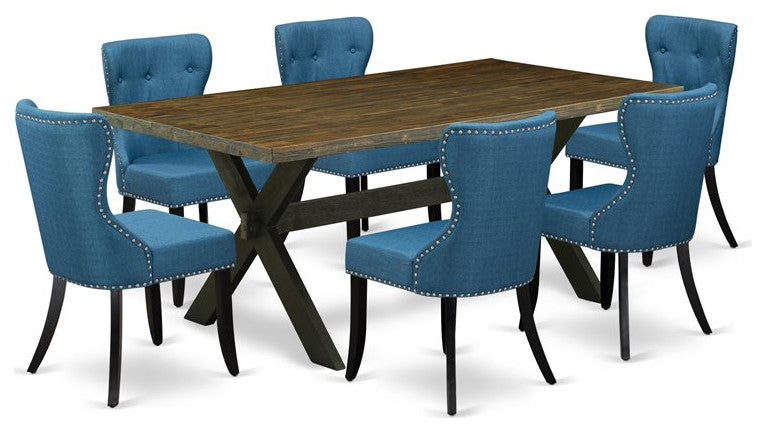 X677Si121-7, 7-Piece Dinette Set, 6 Chairs, Table Top and Wooden Cross Legs