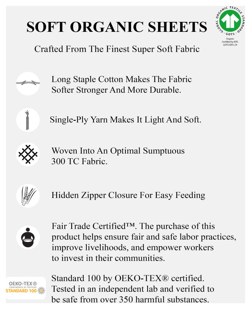 Organic Cotton Pillowcase Pair 300TC GOTS Certified, Dark Gray, Queen 21"x32"
