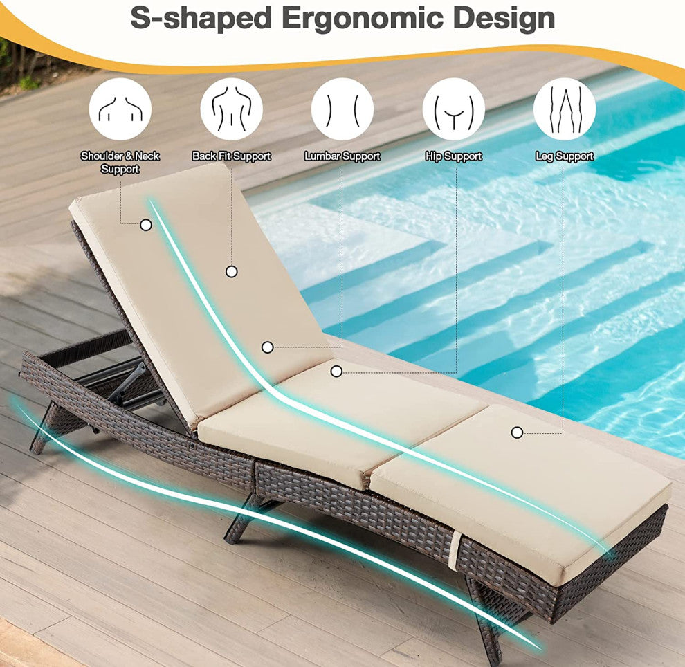 HOMREST Patio Lounge Chair Set of 2 with Adjustable Backrest, Khaki