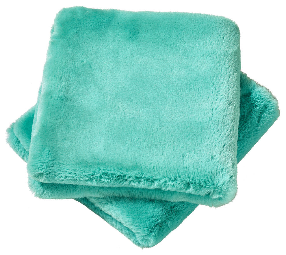 Heavy Faux Fur Throw Pillow Covers 2pcs Set, Blue Turquoise, 26''x26''