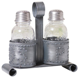 Salt and Pepper Shaker Holder in Antique Tin