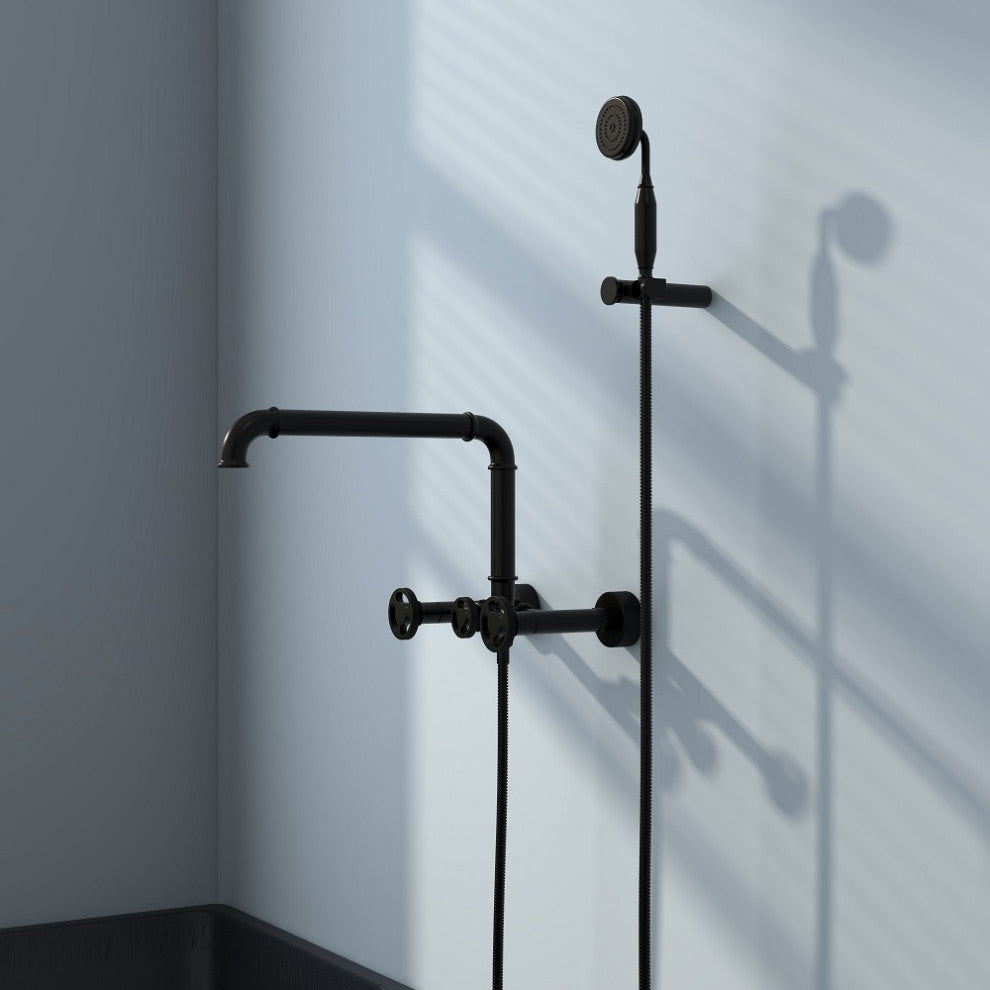 Ruth Industrial Pipe Wall Mounted Bathtub Filler Faucet with Hand Shower