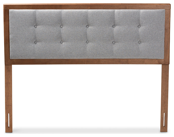 Sarine Mid-Century Modern Light Gray Walnut Brown Wood Queen Size Headboard