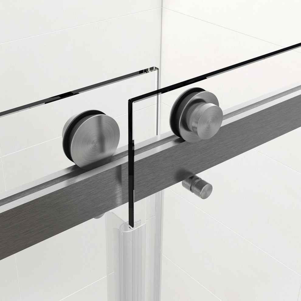 60"/76" Double Sliding Frameless Shower Door, Brushed Nickel