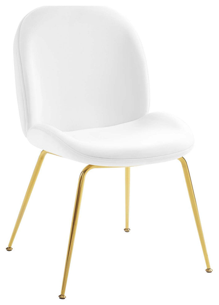 Scoop Gold Stainless Steel Leg Performance Velvet Dining Chair - White