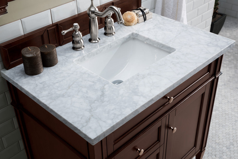 James Martin 650-V36-BNM-3CAR 36 Inch Single Vanity with Carrara Marble Top