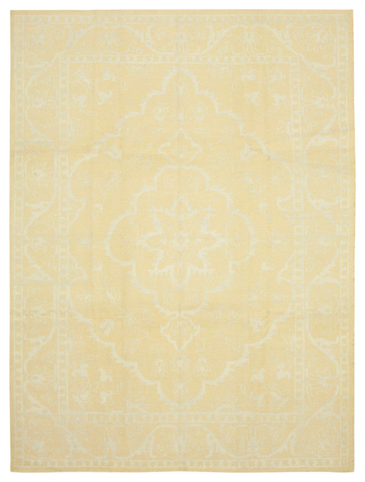 Rug N Carpet - Handwoven Oriental 8' 11" x 11' 11" Wool Yellow Oushak Rug