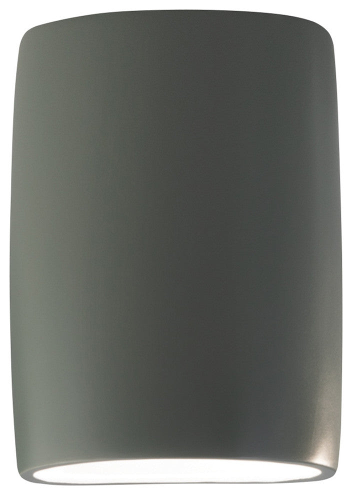 Ambiance ADA Outdoor Large Ceramic Wide Cylinder Wall Sconce, Pewter Green, LED