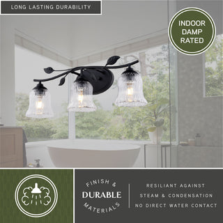 Fairwood 21" 3-Light Rustic Black Bathroom Vanity Fixture, Clear Glass Shade
