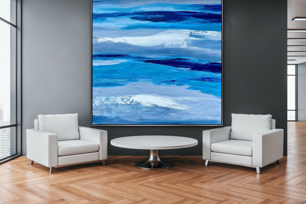 60x60" Silent sky Original Modern Painting Blue abstract art Minimal