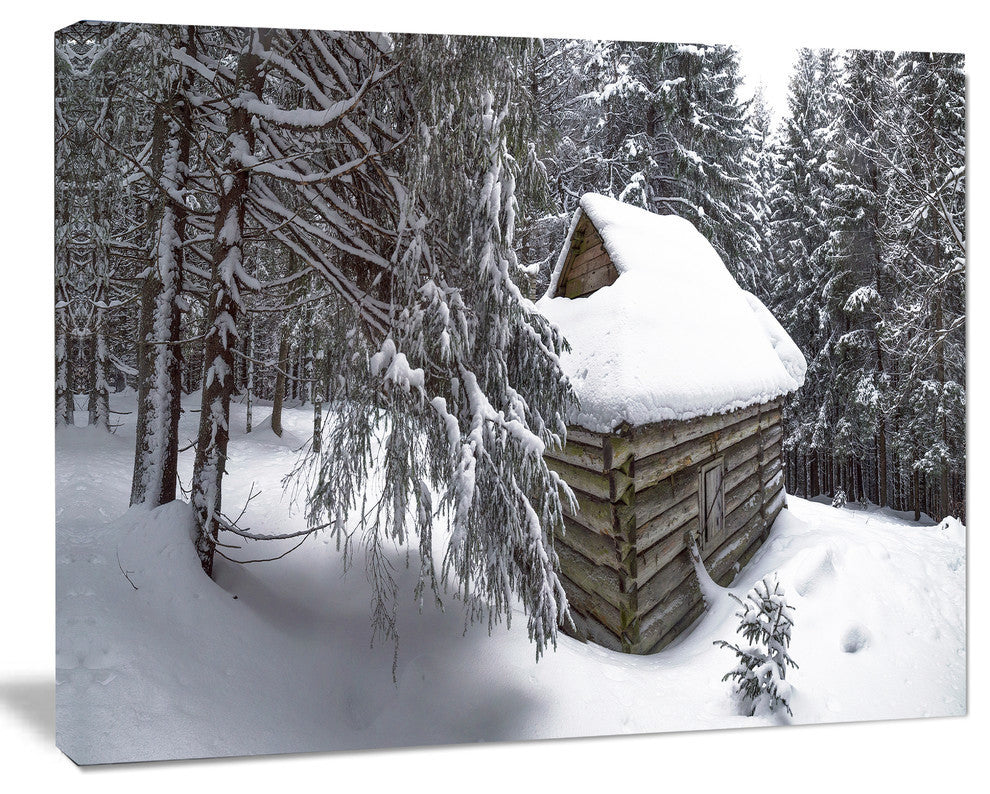 House in Magic Winter Forest, Landscape Canvas Art Print, 40"x30"