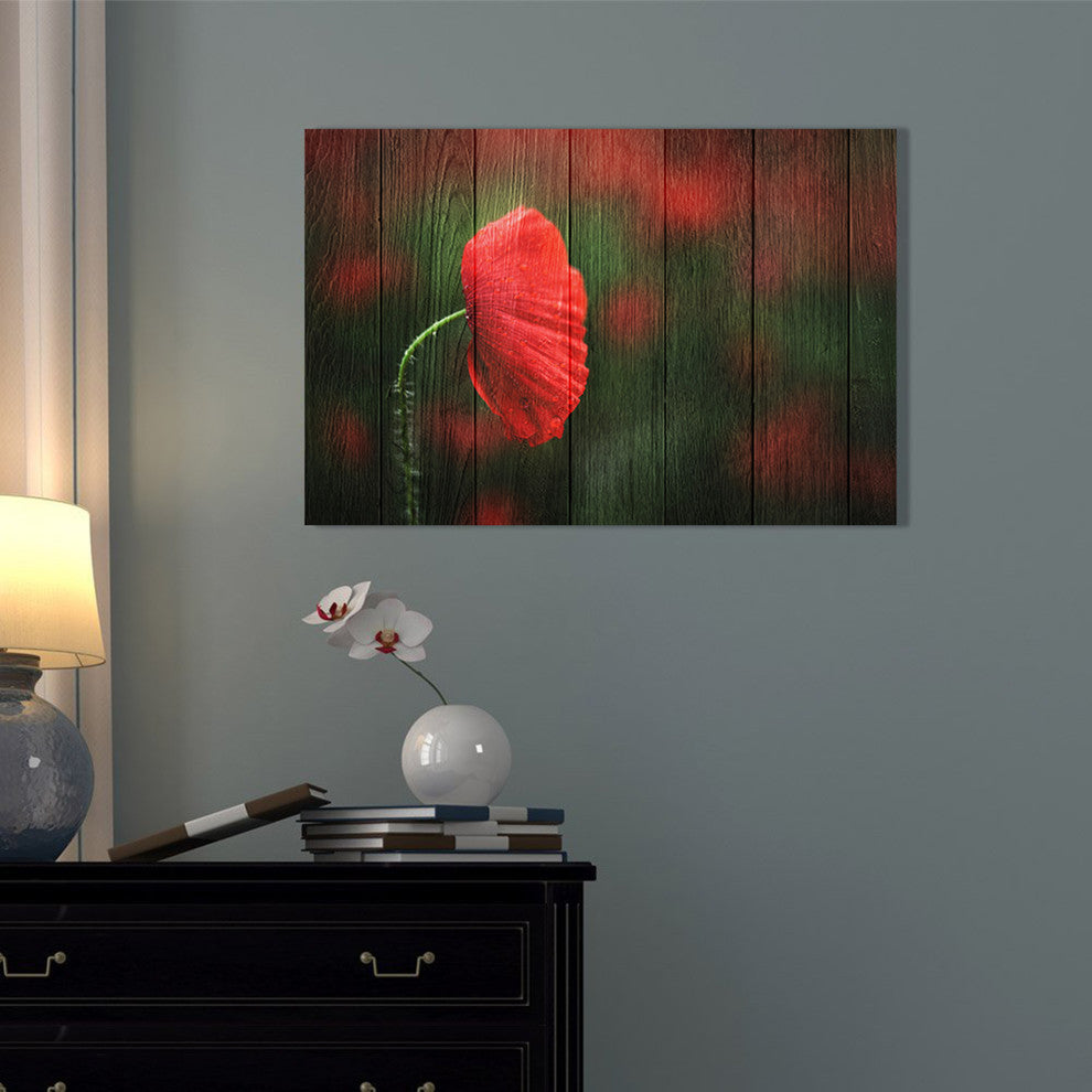 Epic Graffiti "Wood Series: A Red Poppy" Giclee Canvas Wall Art, 26"x40"