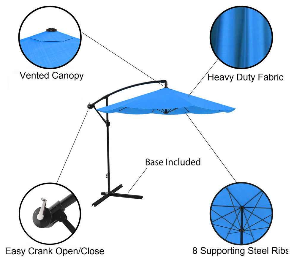 Pure Garden Offset 10'' Aluminum Hanging Patio Umbrella, Brilliant Blue
