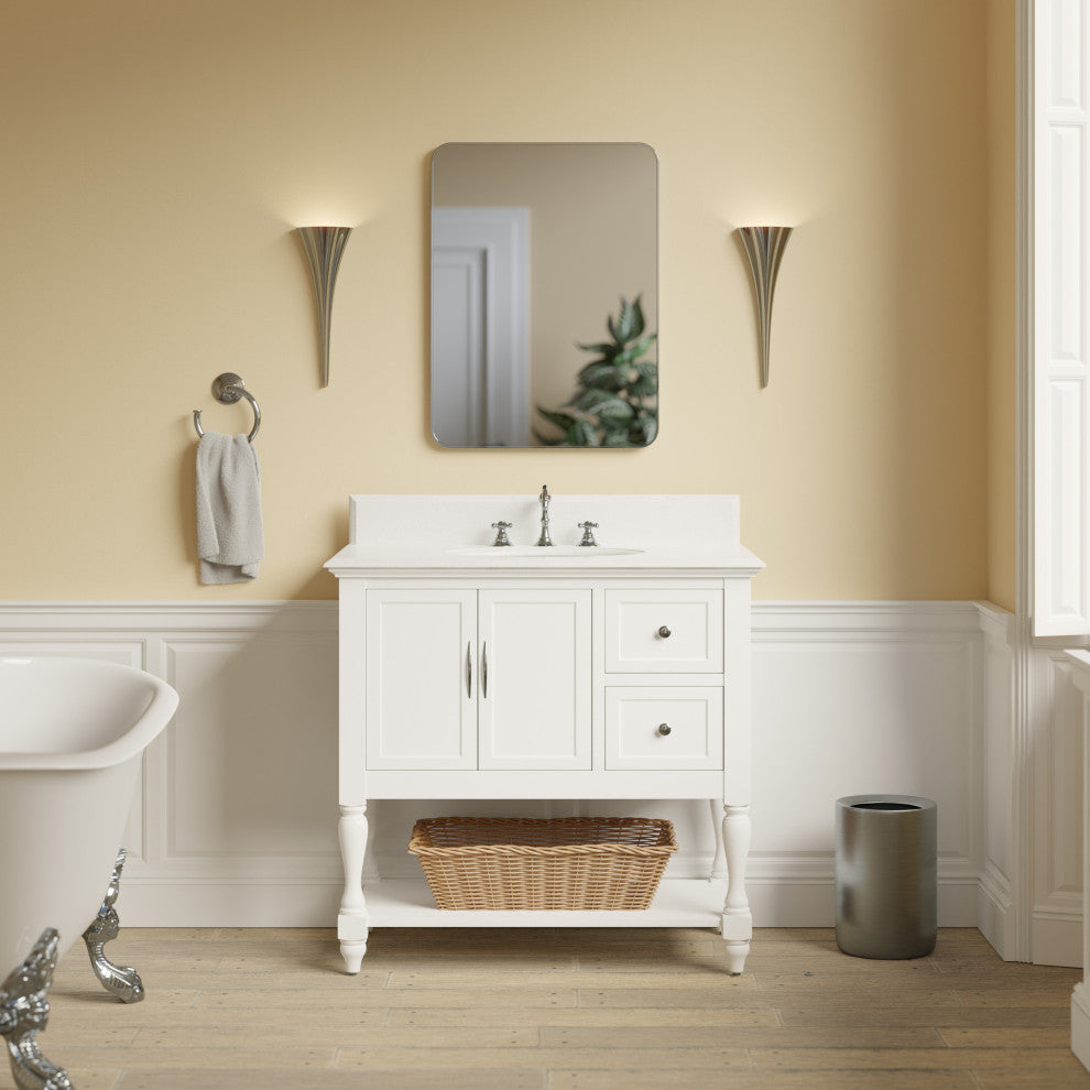Beverly 36" Bathroom Vanity, White, Quartz
