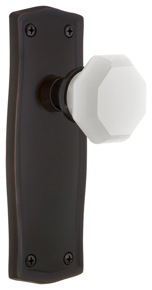 Prairie Plate Privacy Waldorf White Milk Glass Knob, Timeless Bronze