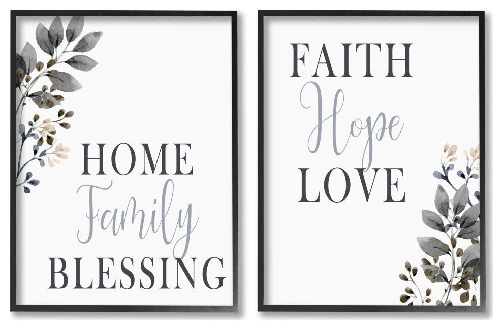Faith Hope Home Family Phrases Soft Black Florals,11 x 14