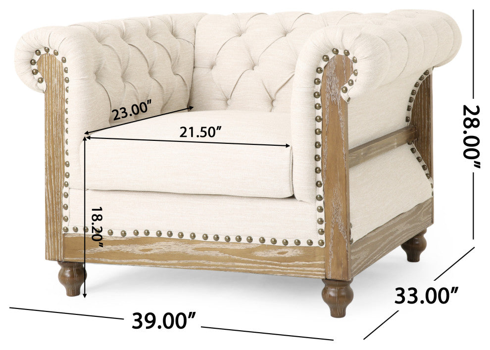 Chesterfield Tufted Club Chairs, Nailhead Trim, Set of 2, Beige/Dark Brown