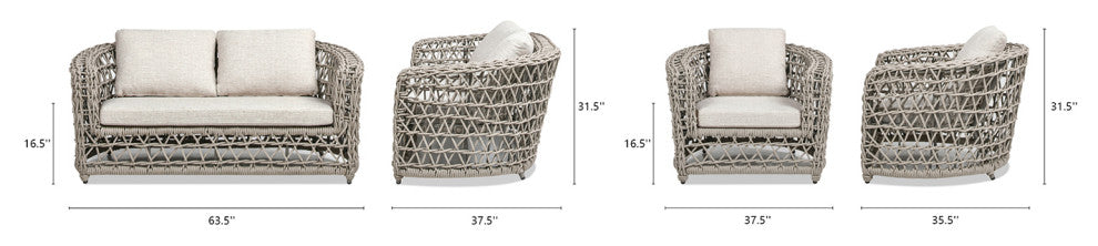 Everly 3-Piece Olefin Rope Woven Barrel Deep Seating Patio Conversation Set, Oat Beige Axroma Olefin