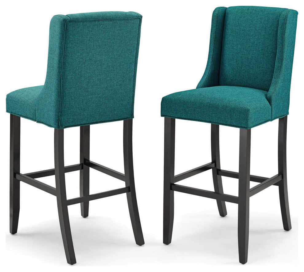 Bar Stool Chair Barstool, Set of 2, Fabric, Wood, Teal Blue, Modern, Bar Pub