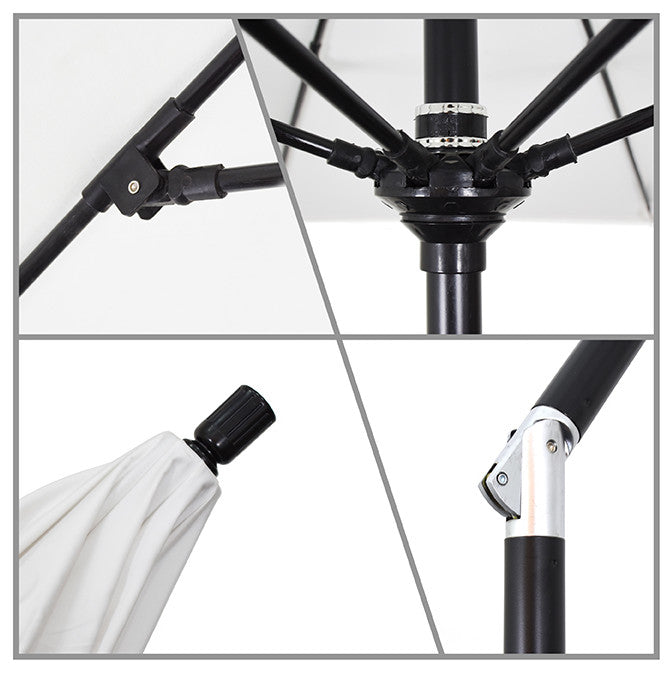 9' Matted Black Collar Tilt Lift Fiberglass Rib Aluminum Umbrella, Olefin, Champagne