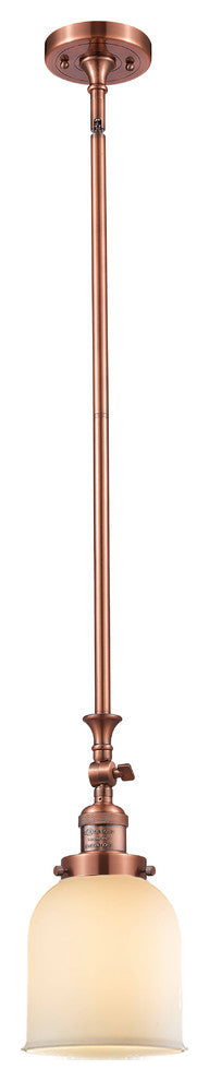 1-Light Small Bell 5" Pendant, Antique Copper, Glass: Matte White Cased