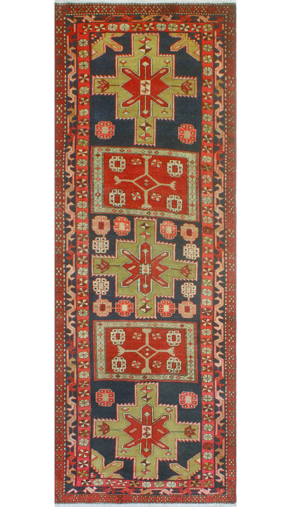 Fine Vintage Distressed CouLight er Navy/Rust Runner, 3'7x9'10