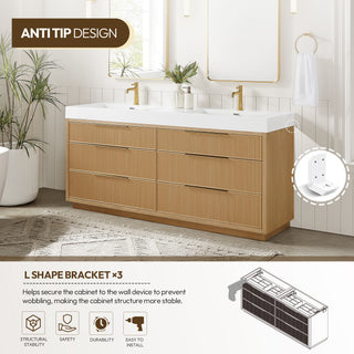 Hohhot Bath Vanity, Stone Sink Top No Mirror, Washed Ash Gray, 72", Double Vanity