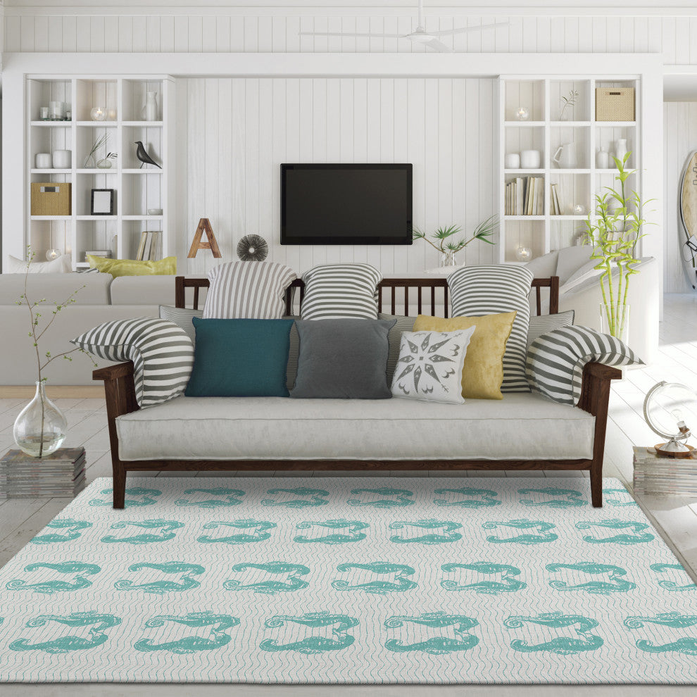 Indoor/Outdoor Seabreeze SZ15 Teal Machine Washable 3' x 5' Rug