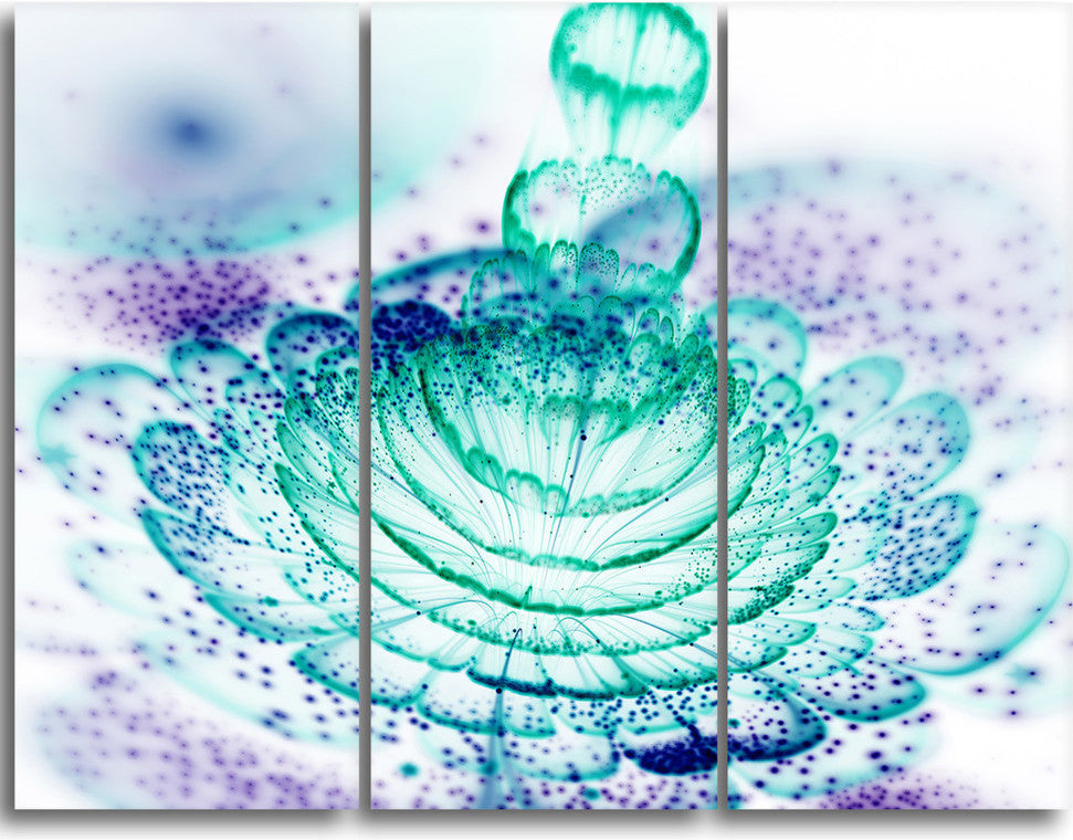 "Light Blue Fractal Flower" Metal Wall Art, 3 Panels, 36"x28"