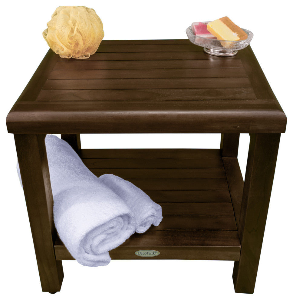 DecoTeak Classic 18" Teak Shower Bench With Shelf