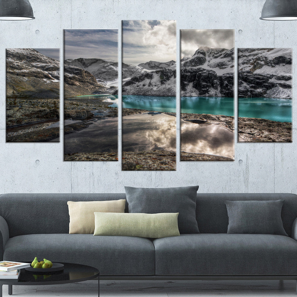 Mountain Creek under Cloudy Sky, Large Landscape Canvas Print, 60"x32", 5 Panels