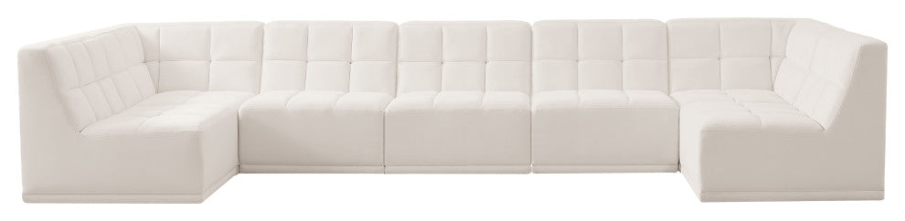 Relax Velvet Upholstered 7-Piece U-Shaped Modular Sectional, Cream