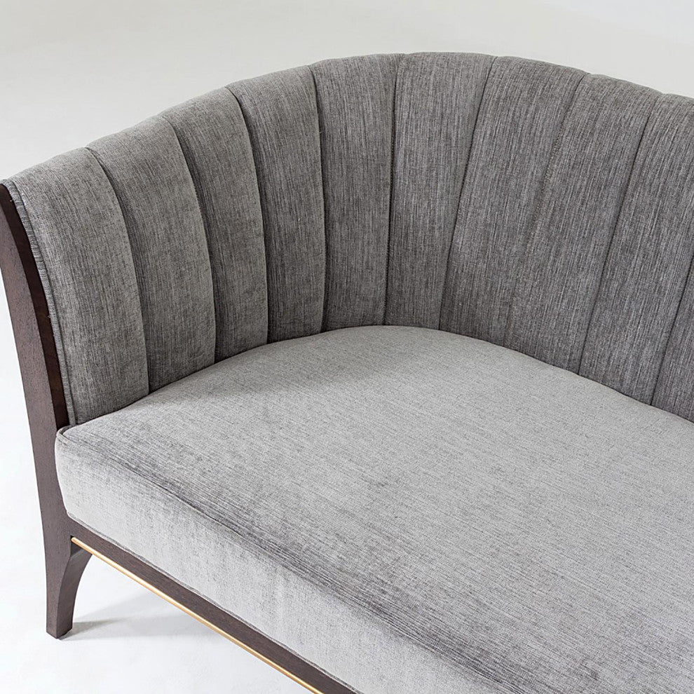 Luxe Textured Silver Gray Channel Back Sofa Vintage Style Retro Curved 3 Seat