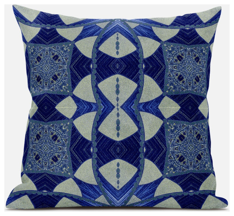 20" Dark Blue Cosmic Circle Boho Suede Throw Pillow