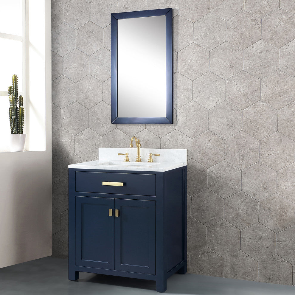 Madison 30" Single Carrara Marble Vanity In Monarch Blue, Vanity F2-0012-06-Tl F