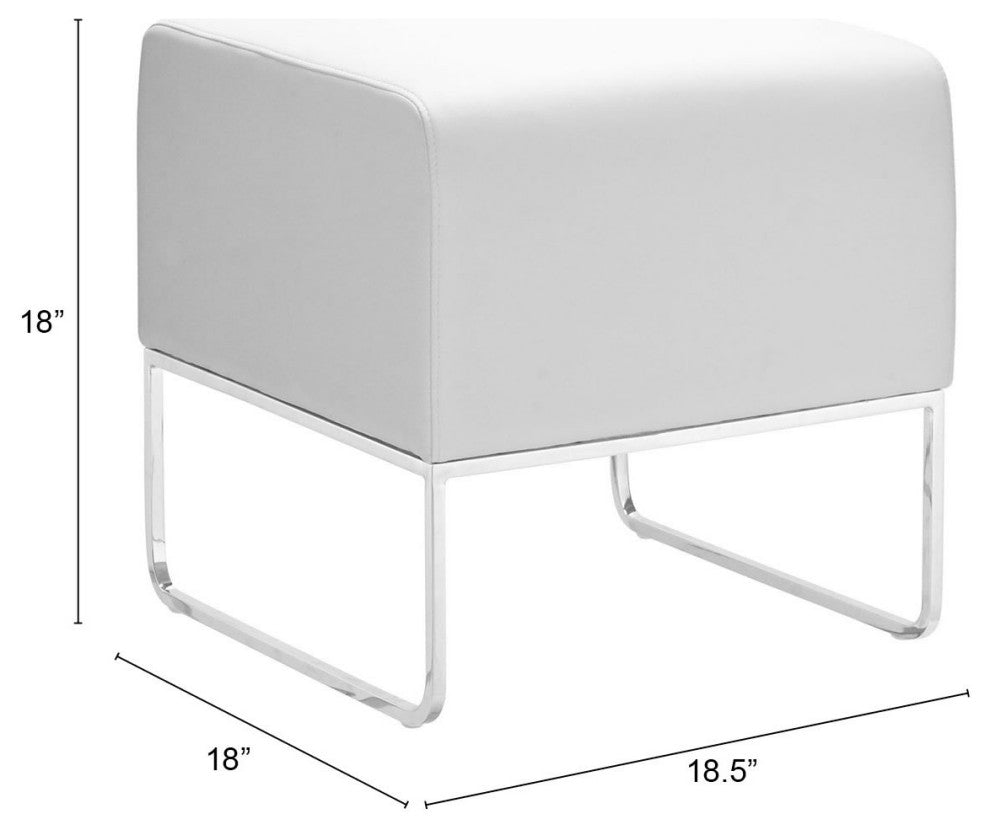 Ottoman Accent Chair, Fabric, Wood, White, Chrome, Lounge Lobby Hospitality