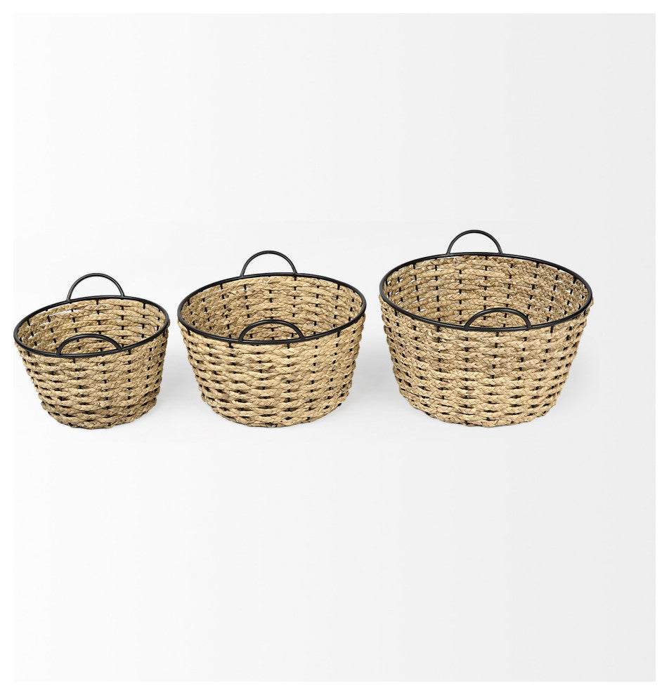 Set of Three Metal and Wicker Storage Baskets