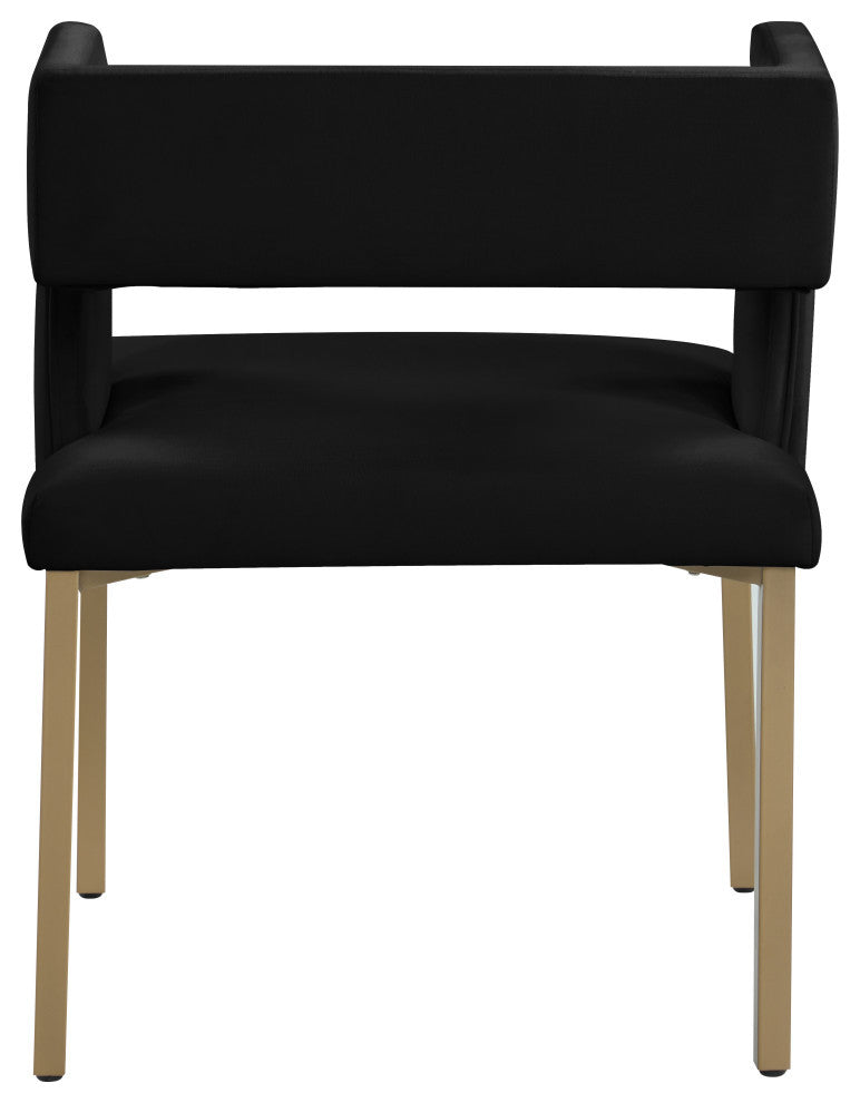 The Caleb Dining Chair, Black and Brushed Gold, Velvet and Iron, Set of 2