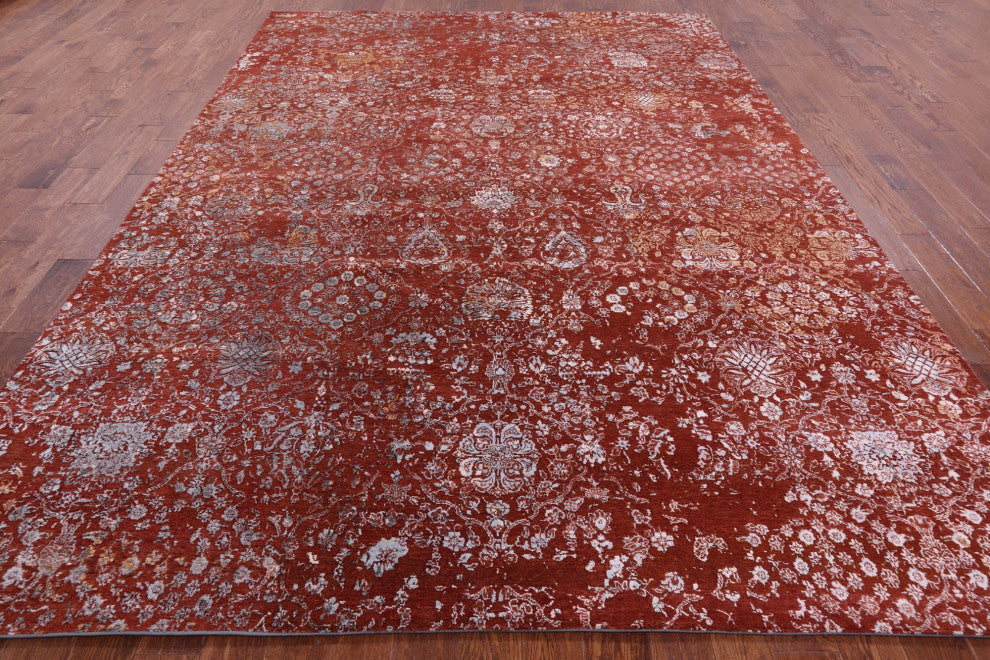 8' 11" X 12' 3" Wool and Silk Modern Handmade Rug Q12085