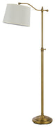 100W Wilmington Down Bridge Floor Lamp, Antique Brass Finish, Beige Shade
