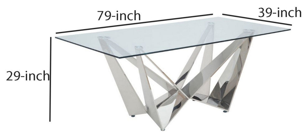 Benzara BM261725 Dining Table With Overlapped Metal Geometric Accent, Silver