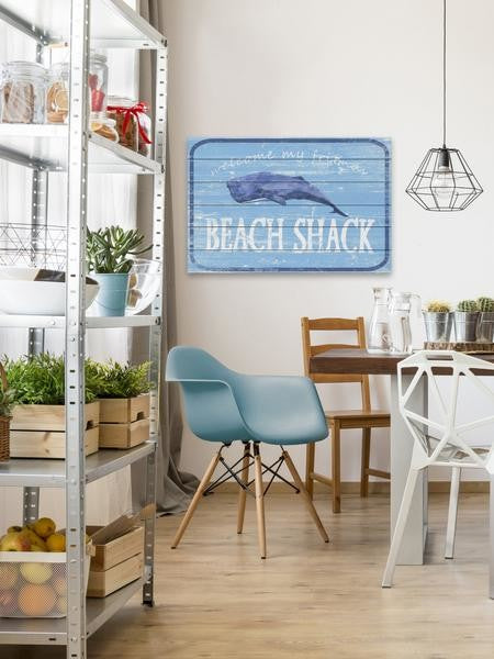 "Shack at the Beach" Painting Print on White Wood, 60"x40"