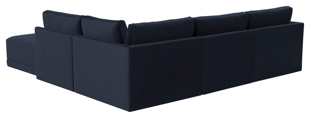 Flix Modular Velvet Sectional Sofa, Modern 5 Piece RAF Sectional Couch Set, Navy